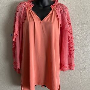 Kobi Halperin Coral Blouse with Lace Sleeves